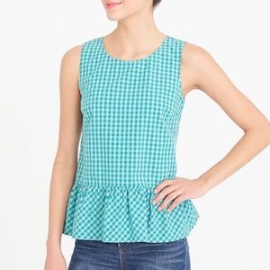 J Crew gingham bow tie back peplum tip sz M